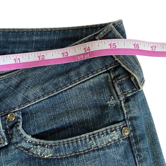 True Religion Jeans Women's Blue Denim Seamed Flare Crystal Buttons Jeans Sz 28 - Picture 7 of 11